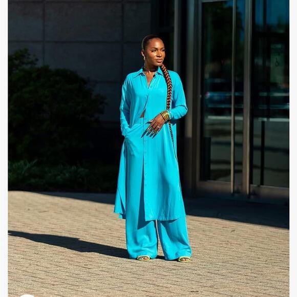 Victoriouslogan The Drop  Women's Wide Leg Pull On Pant Blue Large - Picture 3 of 16